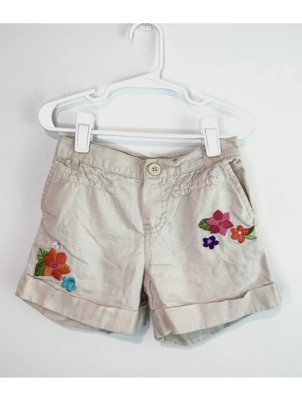 Gymboree Girls Beige Linen Cotton Shorts with Floral Embroidery Size 5